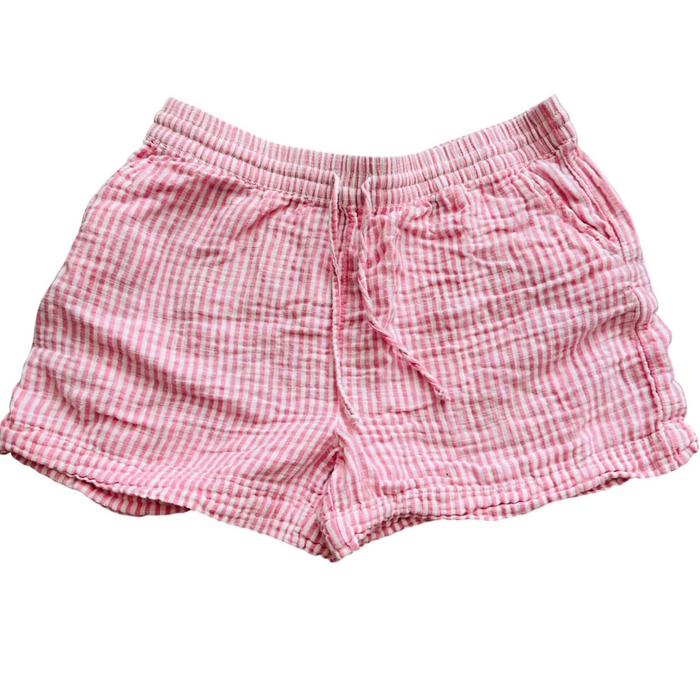 Coastal Beachlunchlounge Pink Striped Cotton Gauze Shorts L Resort Preppy